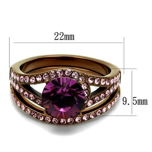 Anello in acciaio inossidabile IP Coffee Light di Sajishop con cristallo di alta qualità, lucido e raffinato.