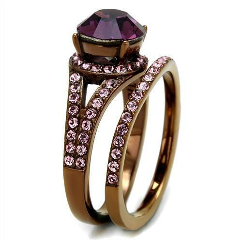 Anello in acciaio inossidabile IP Coffee Light con cristallo di alta qualità, design elegante e brillante, prodotto Sajishop.