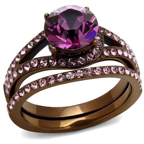 Anello in acciaio inossidabile IP Coffee Light con cristallo di alta qualità, design elegante e raffinato.