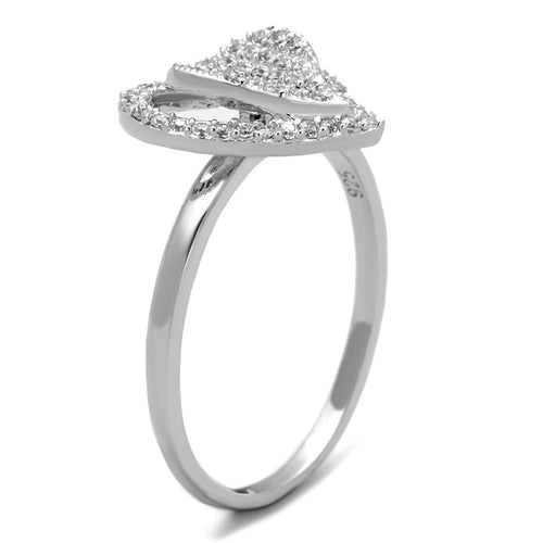 Anello in argento sterling 925 rodio con zirconi AAA grade chiari, elegante e lucente, design raffinato e dettagli delicati.