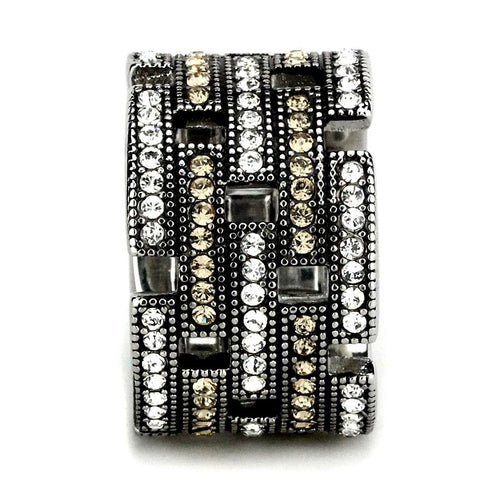 Anello in acciaio inossidabile lucido senza placcatura con decorazione superiore, design elegante e moderno.
