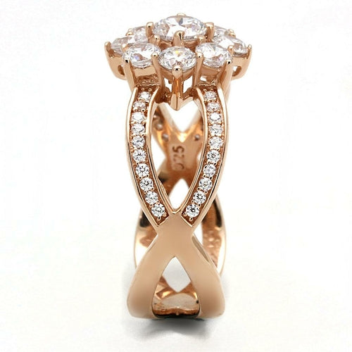Anello in argento sterling 925 color oro rosa con pietra CZ trasparente di alta qualità, stile elegante e raffinato.