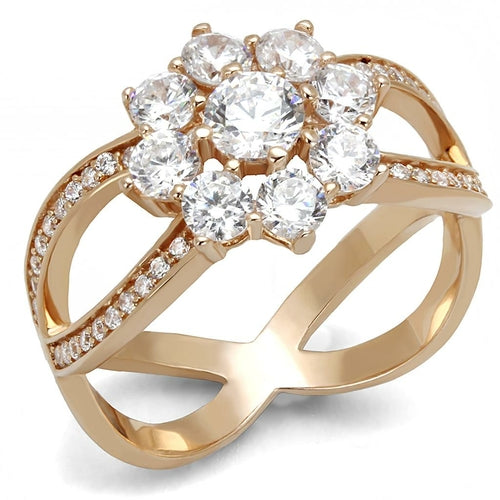 Anello in argento sterling 925 con placcatura oro rosa e zirconi di alta qualità chiari, modello TS586 di Sajishop.
