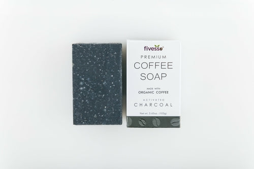 Sapone al caffè premium con carbone attivo Sajishop, barattolo di sapone naturale per la cura della pelle.