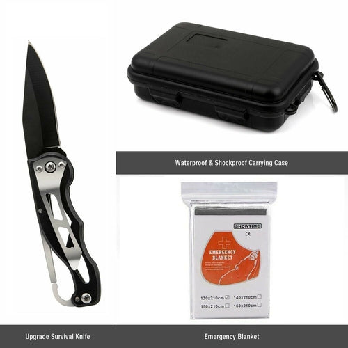 Kit di emergenza e sicurezza outdoor Sajishop da 14 in 1, attrezzature per sopravvivenza e campeggio, strumenti di emergenza.