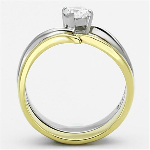 Anello in acciaio inossidabile a due tonalità con placcatura IP oro e dettagli AAA, modello TK1092 di Sajishop.
