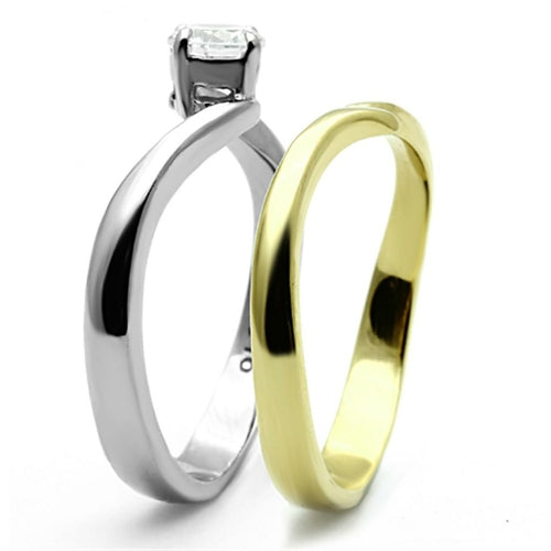 Anello in acciaio inossidabile a due toni con rivestimento IP oro e finitura lucida, con dettagli AAA, di Sajishop.