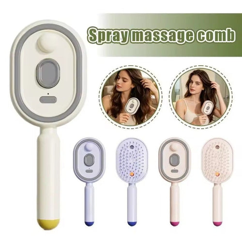 Spazzola per capelli elettrica Sajishop con spray d'aria, massaggio e diffusore di olio essenziale, color beige.