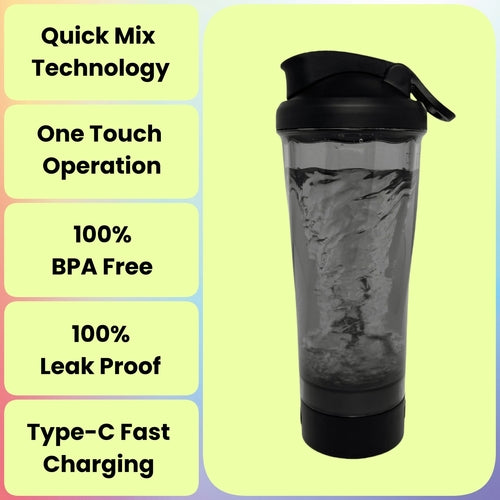 Bottiglia shaker elettrica per proteine Sajishop, ricaricabile, con beccuccio e contenitore trasparente per miscelare proteine.