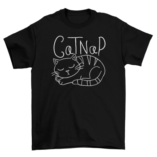 Maglietta nera Sajishop con gatto che dorme, morbido e comodo, perfetta per gli amanti dei gatti e dello stile casual.