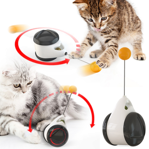 Gioco per gatto Sajishop con palla oscillante e ruota bilanciata, divertente giocattolo nero con palla che si muove.