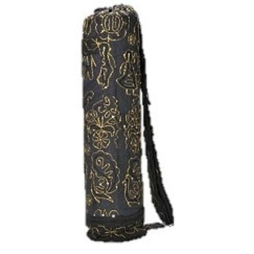Borsa yoga OMSutra nera fatta a mano, stile elegante e chic, ideale per trasportare attrezzi yoga con stile e praticità.