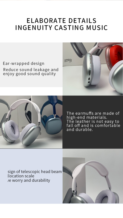 Cuffie wireless Sajishop 2021, auricolari stereo HIFI Bluetooth, design color blu, headset con microfono e controller.