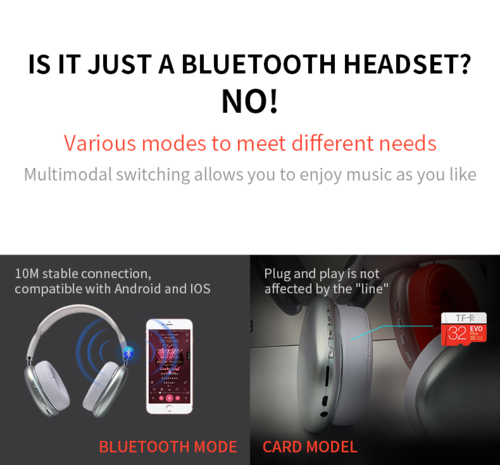 Cuffie wireless Sajishop 2021, auricolari stereo HiFi Bluetooth con design moderno e color blu.