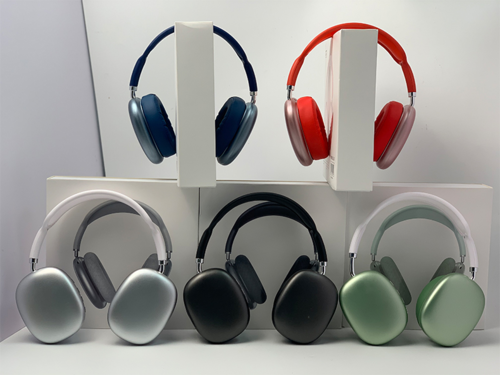 Cuffie Bluetooth wireless Sajishop 2021, auricolari stereo HiFi, design moderno e senza fili con padiglioni auricolari blu.