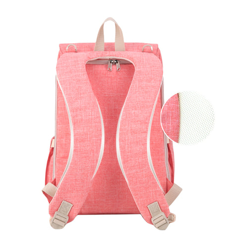 Zaino porta pannolini in tela marrone Sajishop, pratico e spazioso, con tasche e manici per viaggiare con comfort e stile.