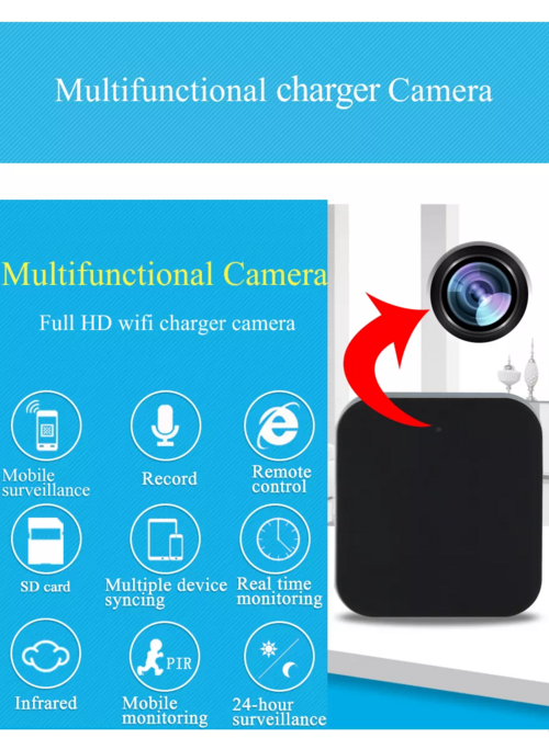 Videocamera nascosta Sajishop, telecamera spia Wi-Fi 1080P con visione notturna, integrata nel caricabatterie da parete.