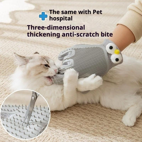 Guanti e spazzole 2-in-1 Sajishop per la toelettatura di gatti e cani, in colore grigio, con setole morbide e alta efficienza.