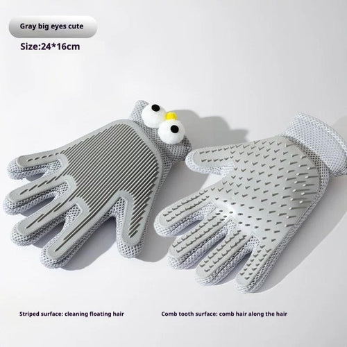Guanti e spazzole 2-in-1 Sajishop per toelettatura di gatti e cani, in colore grigio, con setole morbide e design efficiente