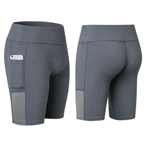 Shorts yoga stretchable all seasons Sajishop con tasca per telefono, colore grigio, taglia extra large, adatte a ogni stagione.