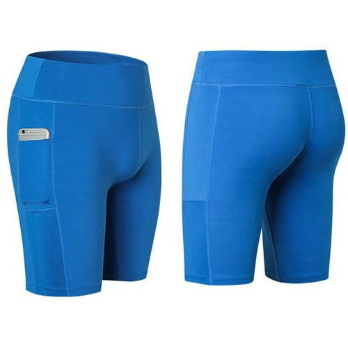 Shorts da yoga Sajishop, estensibili e versatili per tutte le stagioni con tasca per il telefono, in colore grigio.