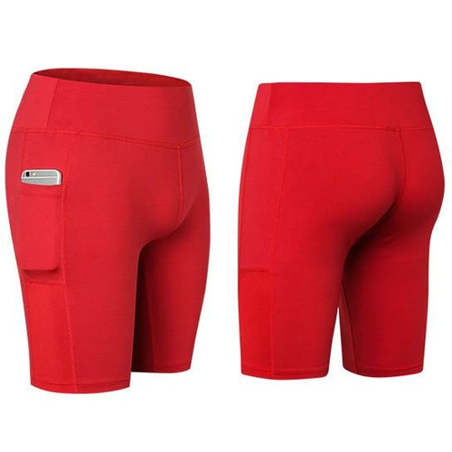 Pantaloncini yoga all seasons Sajishop grigi elasticizzati con tasca per telefono, adatti per attività sportive e relax.