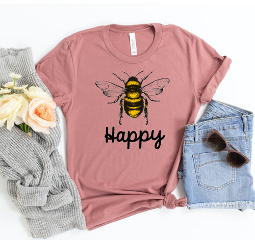 Maglietta Bee Happy Sajishop in tessuto Heather Ice Blue, taglia 3XL con stampa con api e testo allegro.