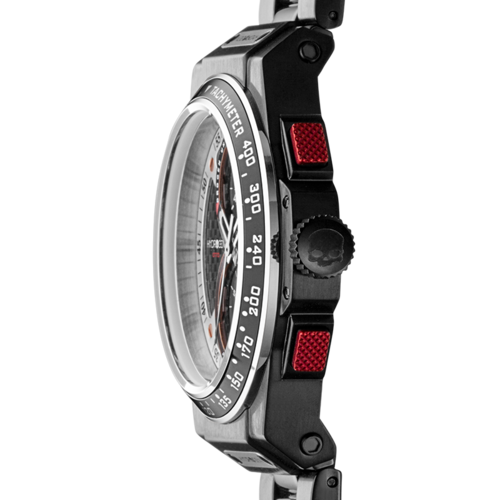 Bracciale Otto Chrono All Black di Sajishop con cinturino in acciaio nero e dettagli eleganti, vista frontale.