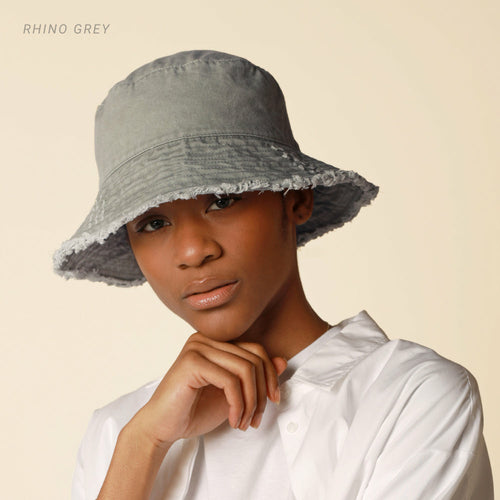 Cappello a secchiello sfilacciato lavanda Sajishop, stile casual con bordi frangiati, tessuto leggero e alla moda.