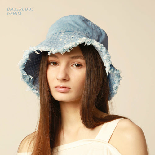 Cappello a secchiello frangiato lavanda Sajishop, stile casual con bordi sfilacciati, tessuto leggero e alla moda.
