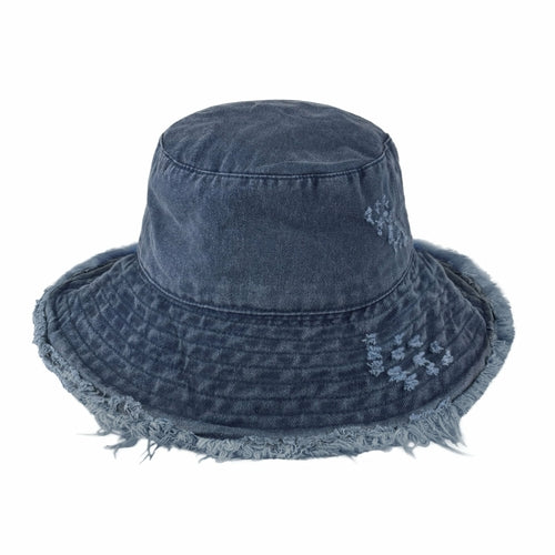 Cappello a secchiello frayed in tessuto lavanda di Sajishop, stile casual e moderno con bordi frangiati.