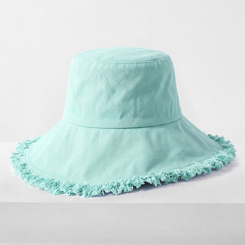 Cappello a secchiello frayed di Sajishop in tessuto lavanda, stile casual con bordi sfilacciati e design alla moda.