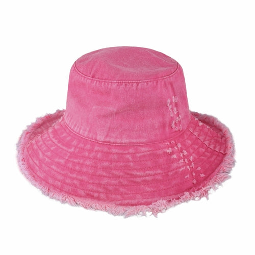Cappello a secchiello sfrangiato color lavanda di Sajishop, stile casual con dettagli frangiati in tessuto leggero