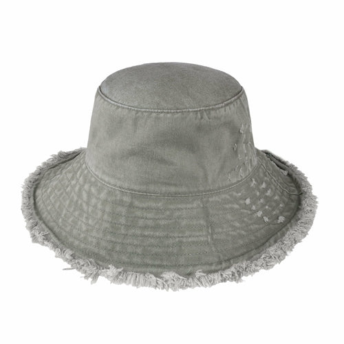 Cappello a secchiello sbiadito e frangiato Sajishop, stile casual e estivo, in tessuto lavanda con bordi frangiati.