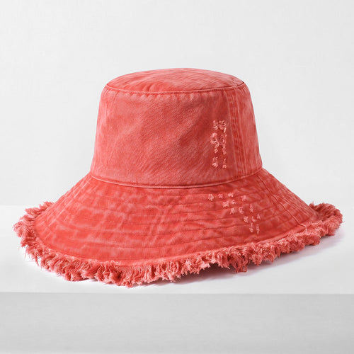 Cappello a secchiello sfumato con frange di Sajishop, stile casual e alla moda, in tessuto lavanda con dettagli frangiati.
