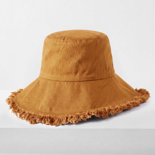 Cappello a secchiello sfilacciato lavanda Sajishop, stile casual con frange, tessuto leggero e alla moda, ideale per l'estate.