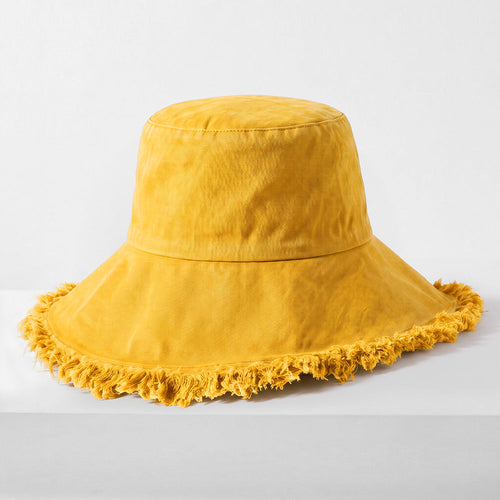 Cappello bucket frange in tessuto lavanda Sajishop, stile casual con bordi sfrangiati e morbida texture.