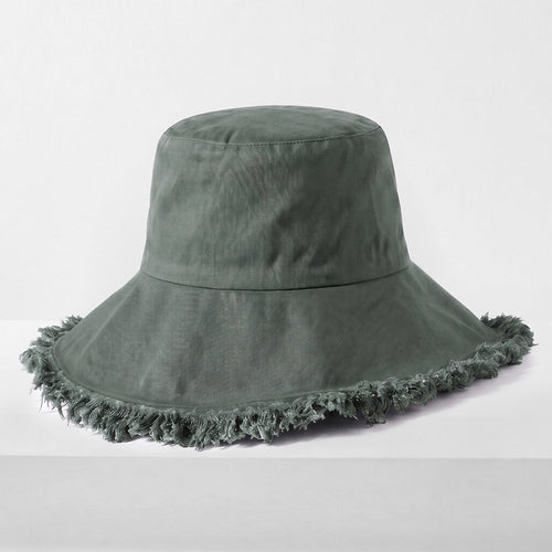 Cappello a secchiello frayed di Sajishop in tessuto lavanda con bordi sfrangiati, stile casual e trendy