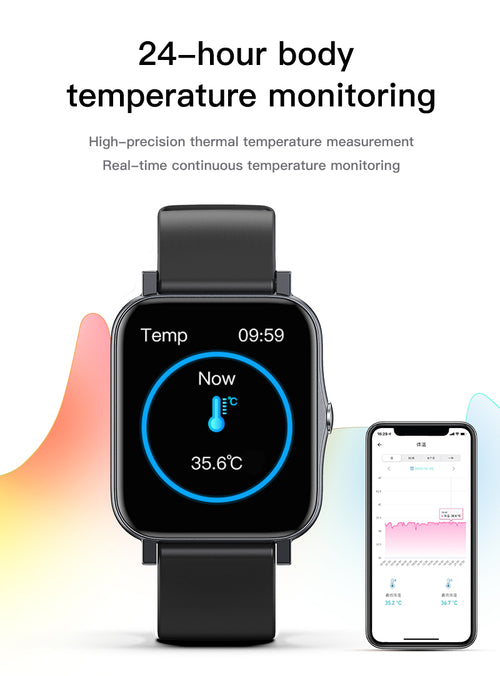 Smartwatch ultra sottile e impermeabile IP68 a schermo intero di Sajishop, colore blu chiaro con display grande e moderno.