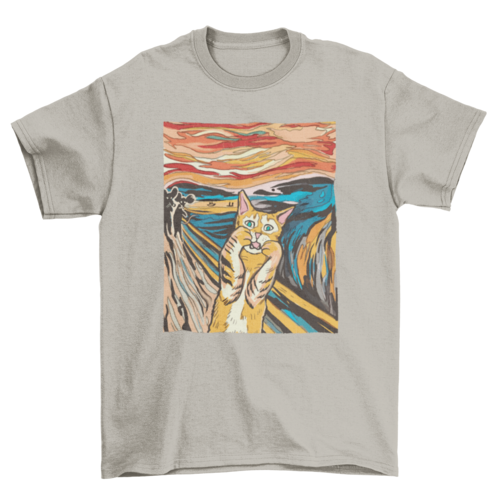 Maglietta parody The Scream con gatto, Sajishop, tessuto rosa chiaro, taglia M, stile casual e divertente.