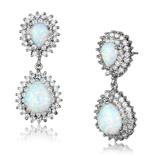 Orecchini in argento sterling 925 placcato rhodium con opale semiprezioso, design elegante e raffinato.