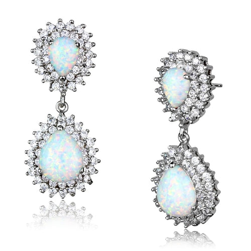 Orecchini in argento sterling 925 placcato rhodium con opale semi-prezioso, design elegante e raffinato.