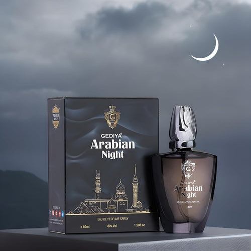 Profumo unisex Arabian Night Sajishop da 60ml con fragranza duratura, ideale per uomini e donne, immagine della bottiglia elegante.