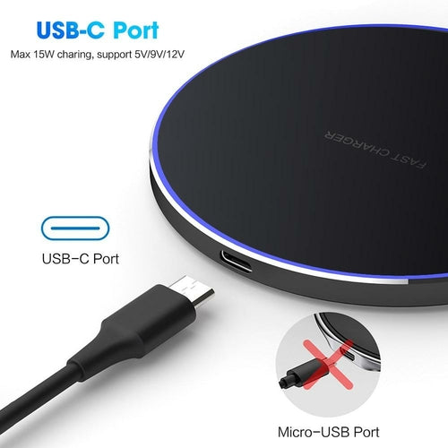 Pad di ricarica wireless Dragon W9 da 30W di Sajishop, superficie liscia con logo e indicatore LED, per smartphone compatibili