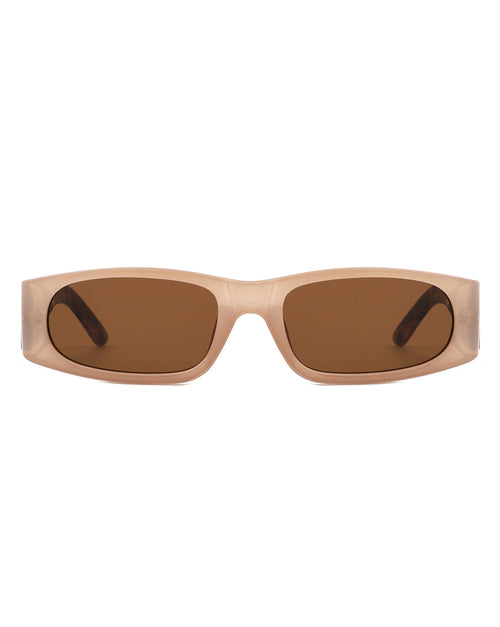 Occhiali da sole rettangolari stretti Sajishop Talon in stile retrò con forma quadrata e design alla moda, colore arancione brillante.