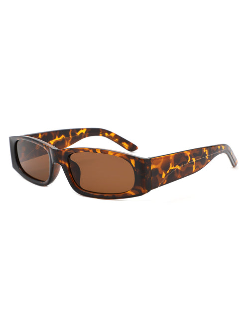 Occhiali da sole rettangolari stretti in stile retrò con montatura quadrata, marca Sajishop, colore arancione.