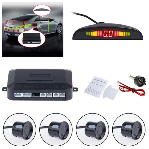 Sensore di parcheggio LED universale per auto con 4 sensori Sajishop, sistema di assistenza al parcheggio.