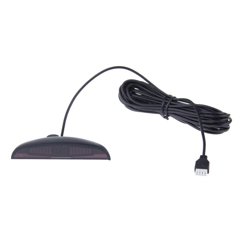 Sensori di parcheggio a LED universali Sajishop con sistema a 4 sensori per auto, visibili in posizione sul veicolo.