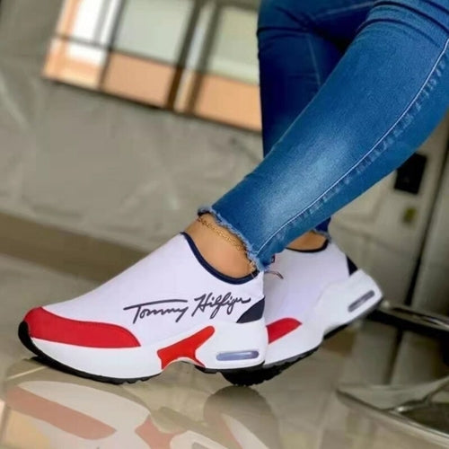 Scarpe da donna Sajishop, sneakers casual e traspiranti con tacco a Wedge, comode per camminare, colore rosso.