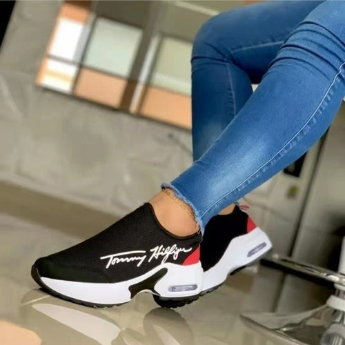 Scarpe da ginnastica donna Sajishop, wedges casual traspiranti, scarpe flat per camminare, colore rosso.